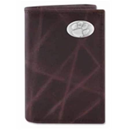 Zeppelinproducts ZeppelinProducts CLE-IWT2-WRNK-BRW Clemson Trifold Wrinkle Leather Wallet CLE-IWT2-WRNK-BRW